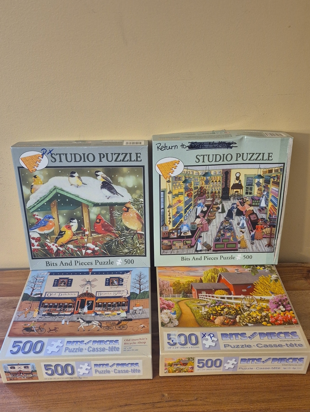 Lot of 4 Bits and Pieces 500-Piece Puzzles - Birdhouse & Shop Scenes